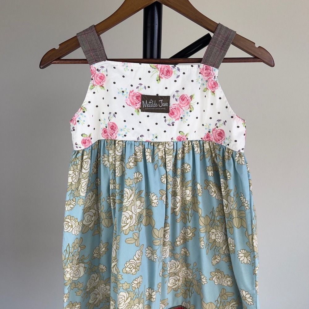 Matilda Jane Girls Size 10 Floral Patchwork Tiered Knot Dress Pink Blue Brown - Picture 9 of 12